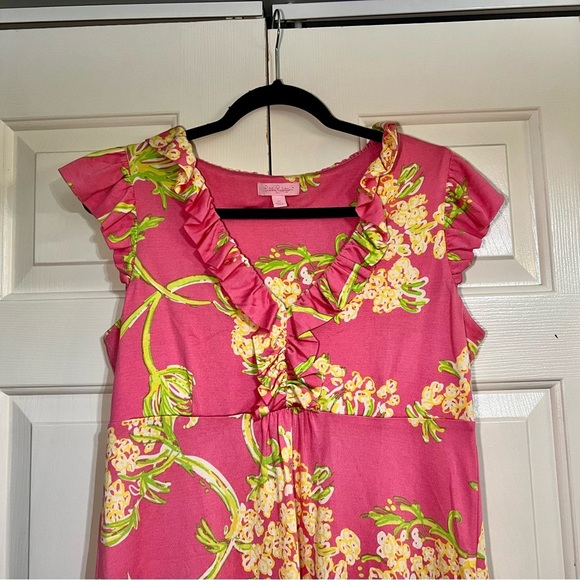 Lilly Pulitzer Claire Dress Silk Blend Queen Anne Lace Print Size Medium V-Neck - Picture 6 of 8